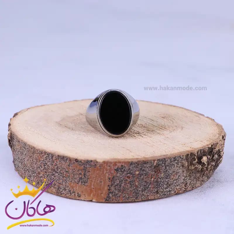 انگشتر استیل مردانه نقره ای سنگ مشکی st36320