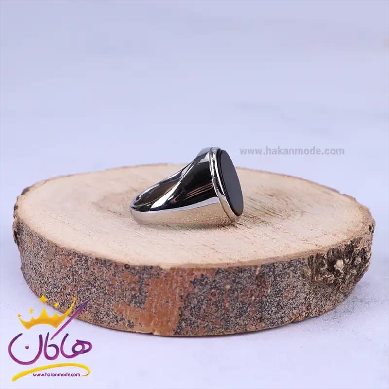 انگشتر استیل مردانه نقره ای سنگ مشکی st36320 — تصویر ۲