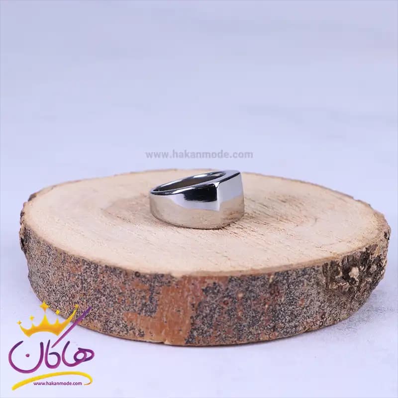 انگشتر استیل مردانه تمام نقره ای st36273 — تصویر ۲