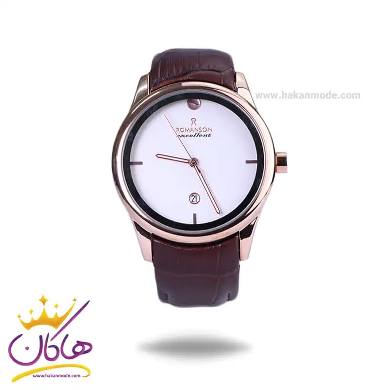 ساعت مچی رومانسون مردانه بند چرم قهوه ای صفحه سفید G 2094/4