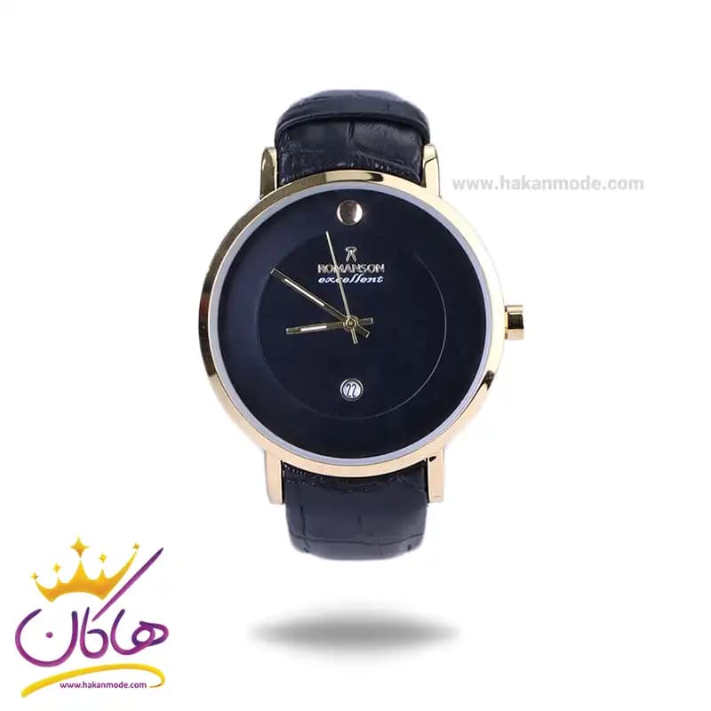 ساعت عقربه ای رومانسون مردانه بند چرم قاب طلایی G 2090/1