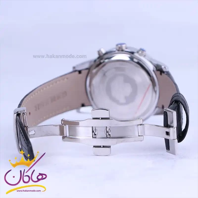 ساعت عقربه ای الگانس مردانه بند چرم مشکی قاب نقره ای G2241/1 — تصویر ۳