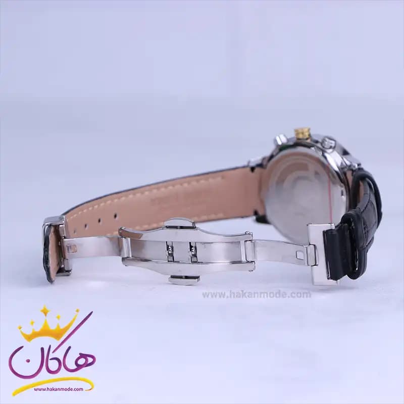ساعت عقربه ای رومانسون زنانه بند چرم مشکی قاب طلایی L2097/3 — تصویر ۳