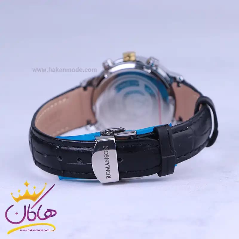 ساعت عقربه ای رومانسون زنانه بند چرم مشکی قاب طلایی L2097/3 — تصویر ۲