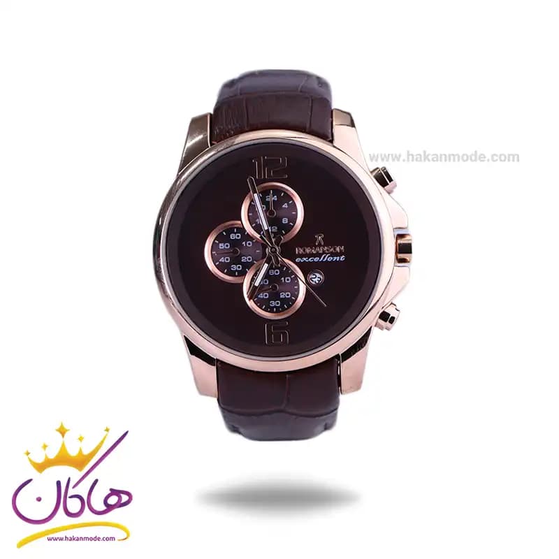 ساعت عقربه ای الگانس مردانه بند چرم قهوه ای قاب رزگلد G2075/1