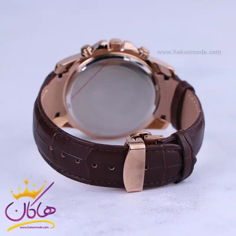 ساعت عقربه ای الگانس مردانه بند چرم قهوه ای قاب رزگلد G2075/1 — تصویر ۲
