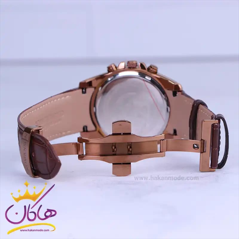 ساعت عقربه ای رومانسون مردانه بند چرم قهوه ای قاب رزگلد G2102/1 — تصویر ۳