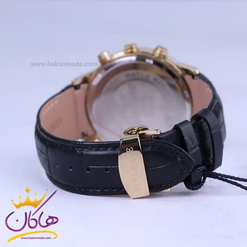 ساعت عقربه ای الگانس مردانه بند چرم مشکی قاب طلایی G2095/4 — تصویر ۲