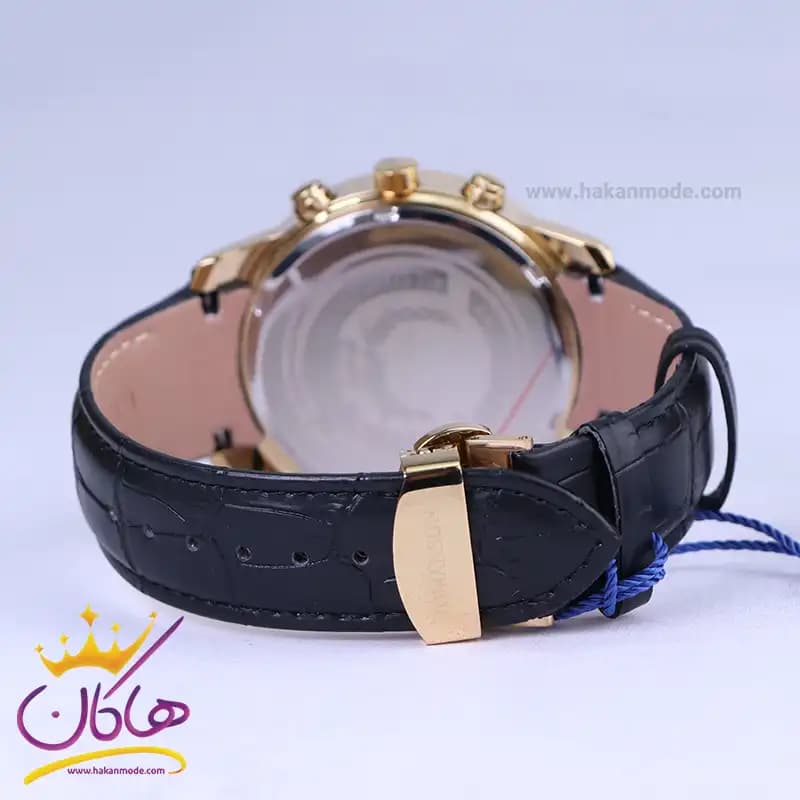 ساعت عقربه ای رومانسون مردانه بند چرم مشکی قاب طلایی G2072/2 — تصویر ۲