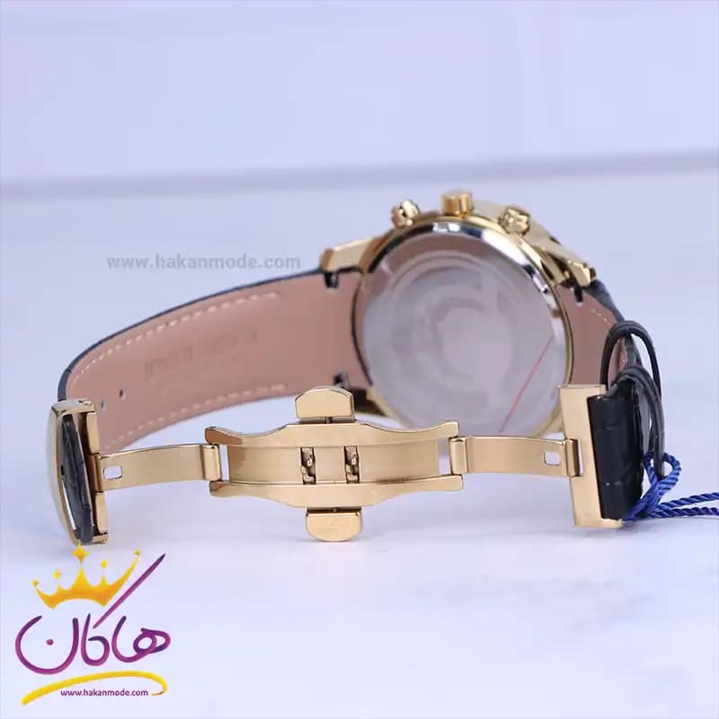ساعت عقربه ای رومانسون مردانه بند چرم مشکی قاب طلایی G2072/2 — تصویر ۳