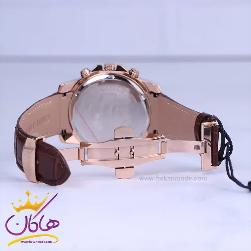 ساعت عقربه ای الگانس مردانه بند چرم قهوه ای قاب رزگلد G2097/4 — تصویر ۲