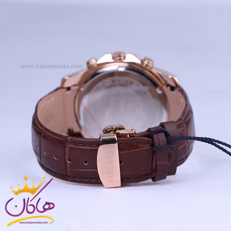 ساعت عقربه ای الگانس مردانه بند چرم قهوه ای قاب رزگلد G2097/4 — تصویر ۳