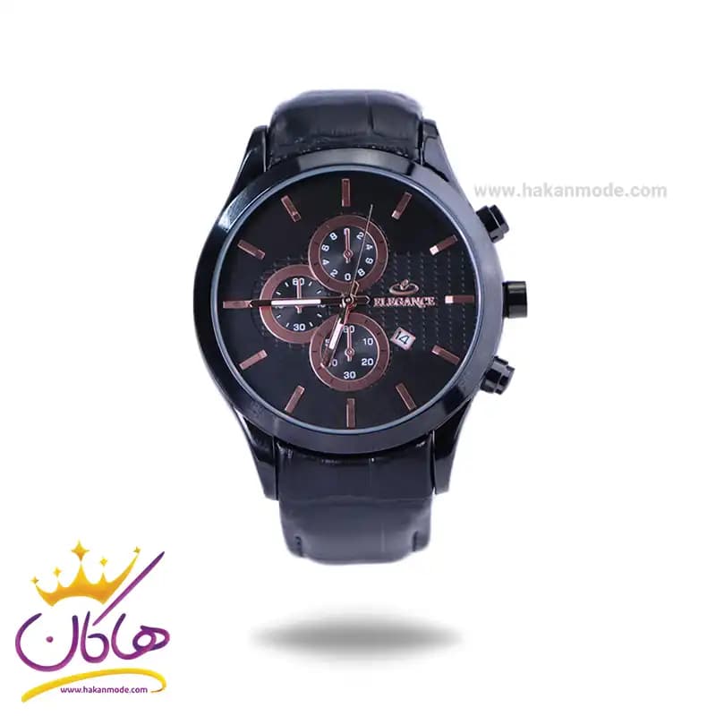 ساعت عقربه ای الگانس مردانه بند چرم مشکی G2100/3