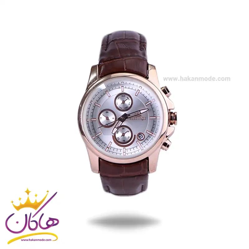 ساعت عقربه ای الگانس زنانه بند چرم قهوه ای قاب رزگلد L2097/5