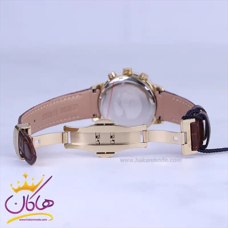 ساعت مچی عقربه ای الگانس زنانه بند چرم قهوه ای قاب طلایی L2095/5 — تصویر ۲