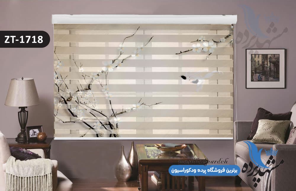 پرده زبرا تصویری چاپی طرح شکوفه و پرنده کد ZT1718
