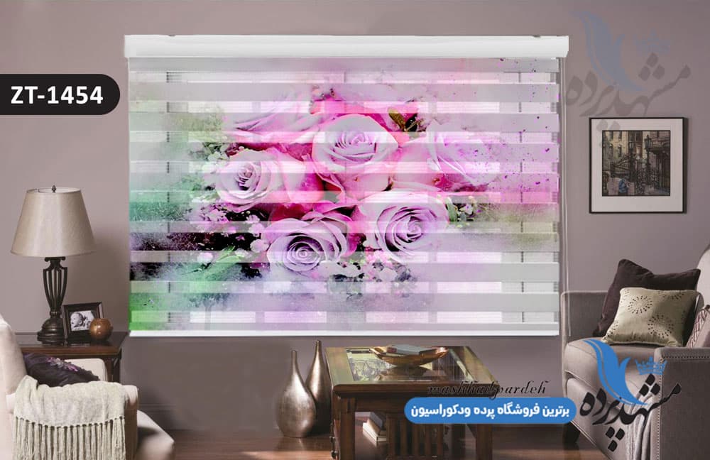 پرده زبرا تصویری چاپی طرح گل رز کد ZT1454