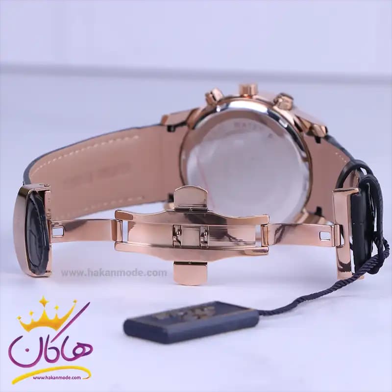 ساعت عقربه ای الگانس مردانه بند چرم مشکی قاب رزگلد G1196/1 — تصویر ۳