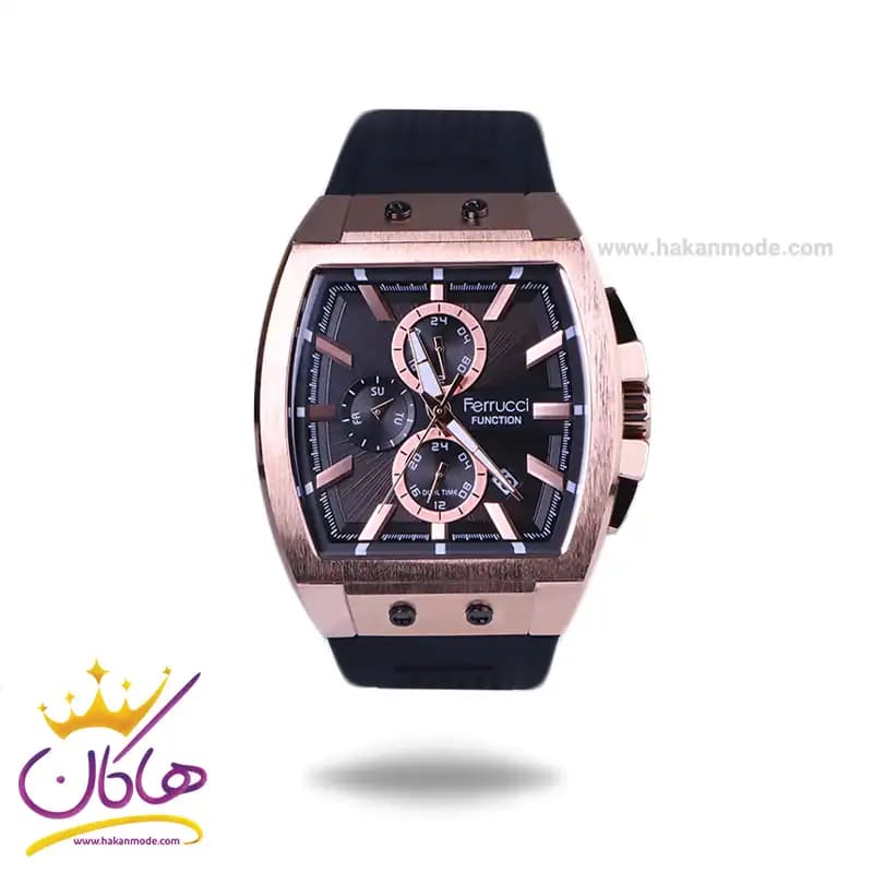 ساعت مچی فروچی مردانه بند رابر مشکی قاب رزگلد مربع FC03297/03