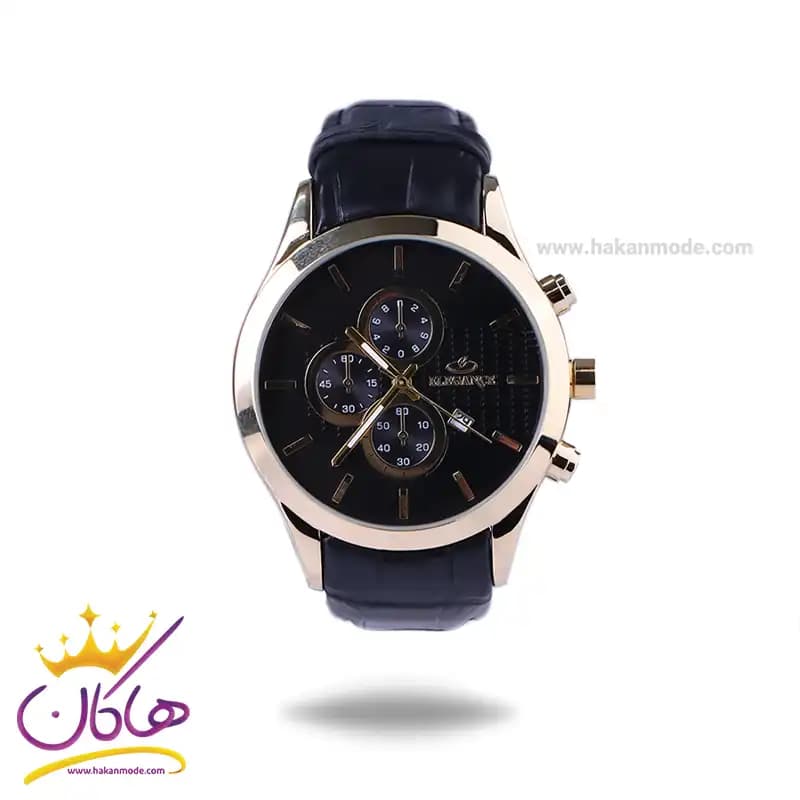 ساعت عقربه ای الگانس مردانه بند چرم مشکی قاب طلایی G2100/2