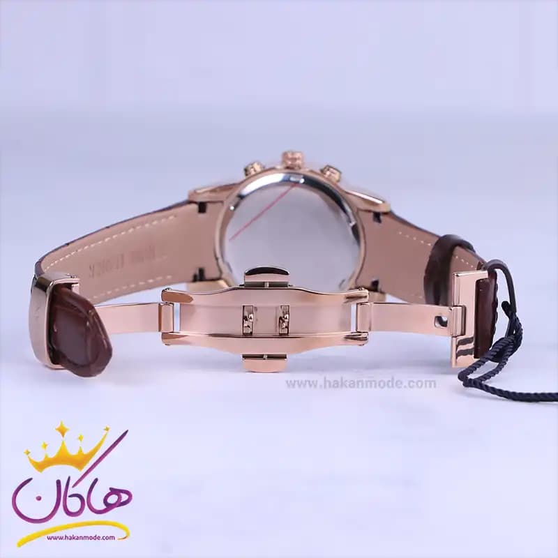 ساعت عقربه ای الگانس زنانه بند چرم قهوه ای قاب رزگلد L2091/1 — تصویر ۳