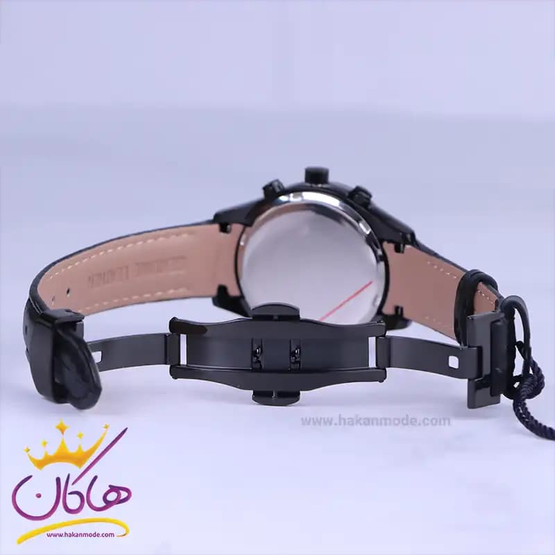 ساعت عقربه ای الگانس زنانه بند چرم مشکی قاب مشکی L2100/1 — تصویر ۳