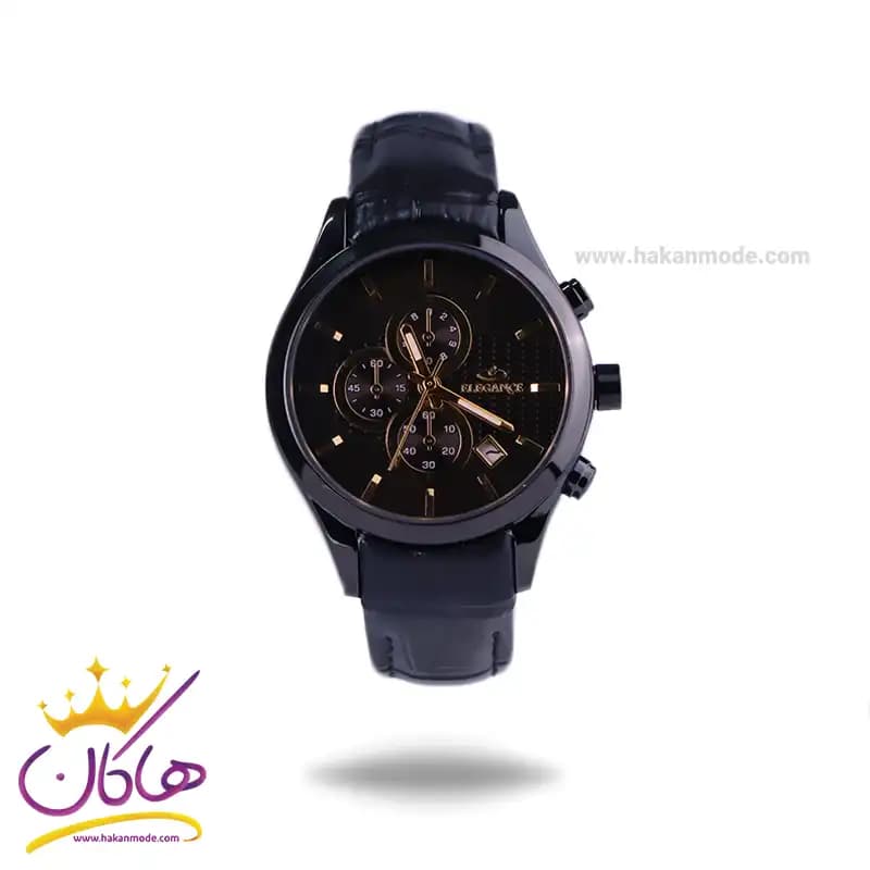 ساعت عقربه ای الگانس زنانه بند چرم مشکی قاب مشکی L2100/1