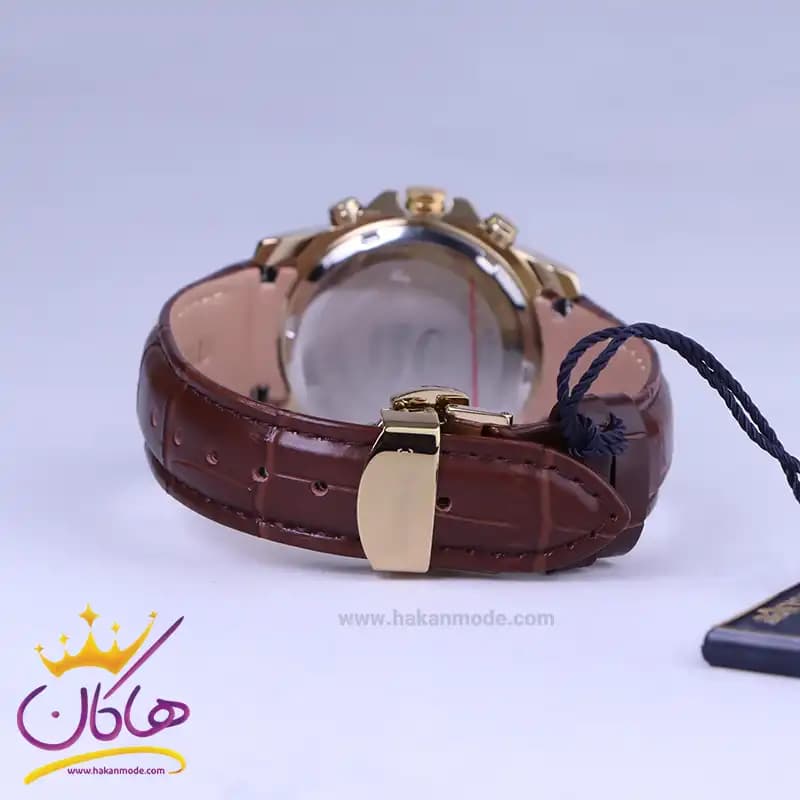 ساعت عقربه ای الگانس زنانه بند چرم قهوه ای قاب طلایی L2097/1 — تصویر ۳