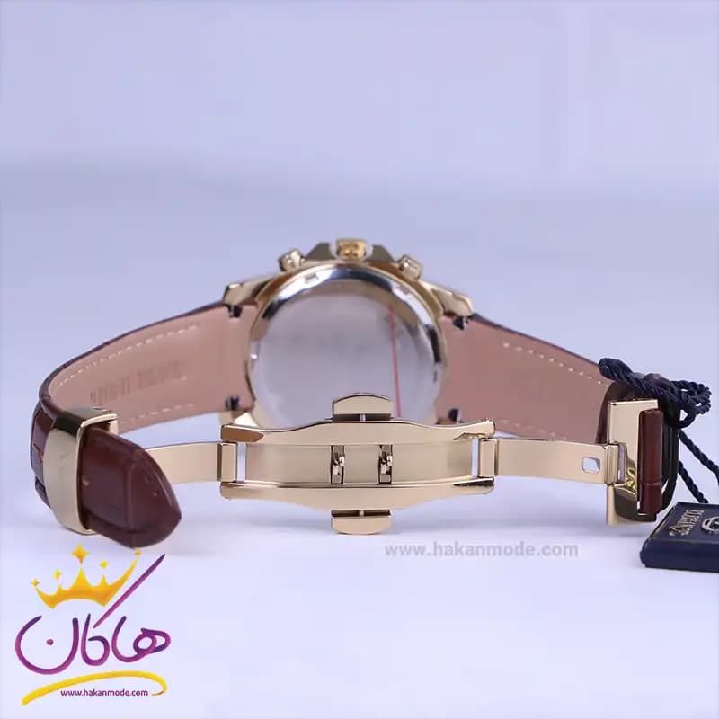 ساعت عقربه ای الگانس زنانه بند چرم قهوه ای قاب طلایی L2097/1 — تصویر ۲