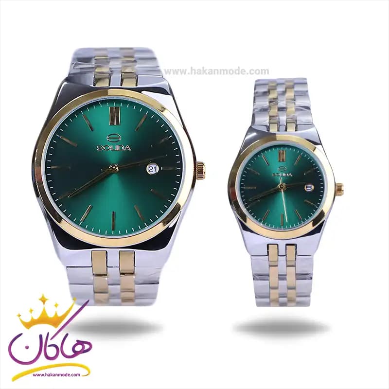 ساعت مچی ست سولیدا استیل نقره ای طلایی صفحه سبز 2140