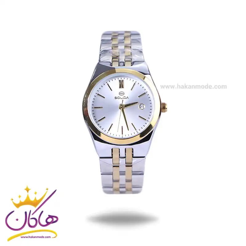 ساعت مچی ست سولیدا استیل نقره ای طلایی صفحه سفید 2140 — تصویر ۲