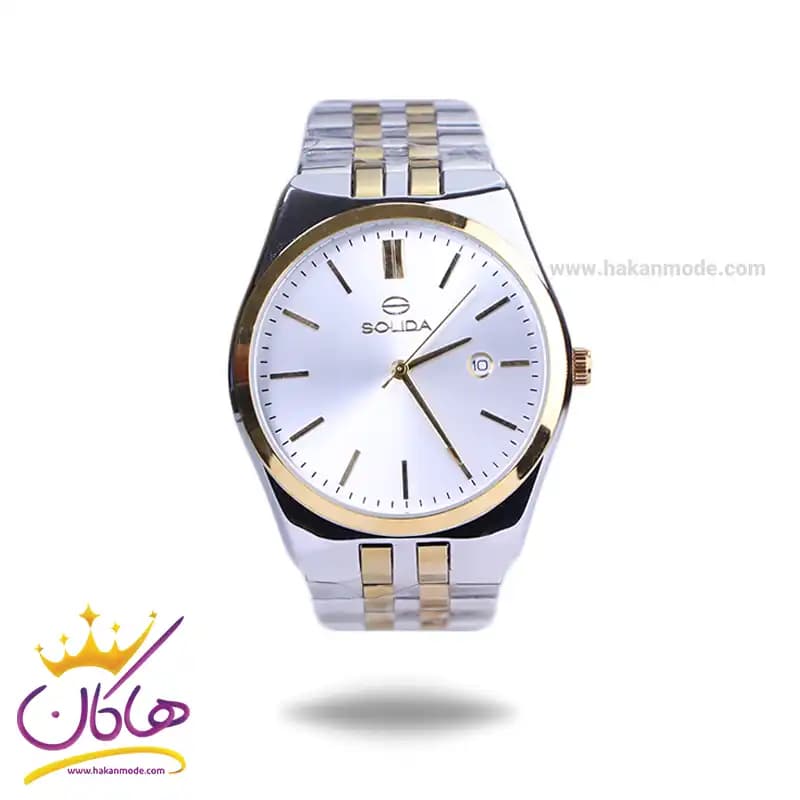 ساعت مچی ست سولیدا استیل نقره ای طلایی صفحه سفید 2140 — تصویر ۵