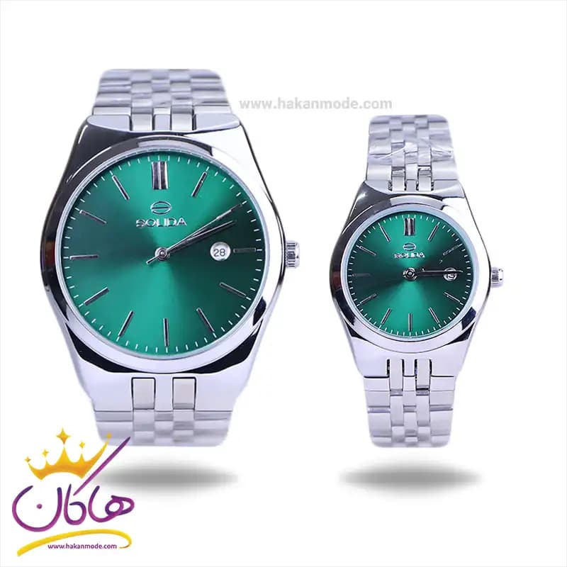 ساعت مچی سولیدا ست بند استیل نقره ای صفحه سبز 2140