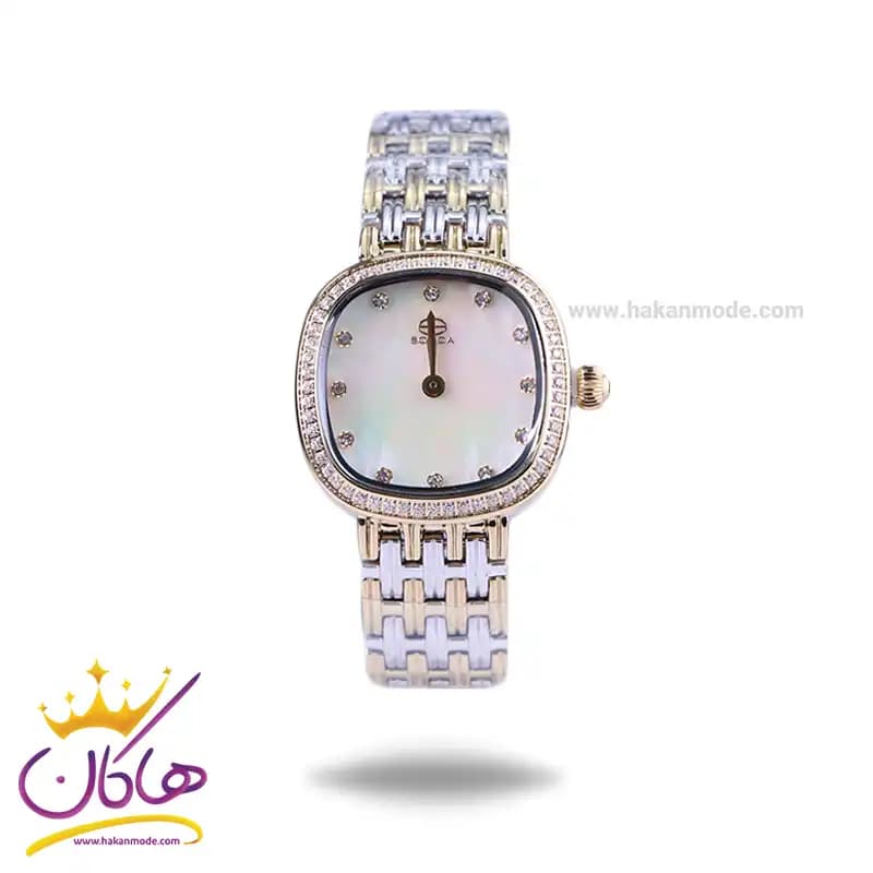 ساعت مچی سولیدا زنانه فلزی نقره ای طلایی قاب نگین دار 4135/6