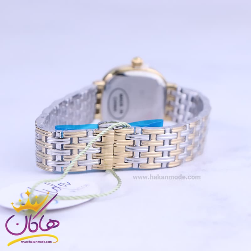 ساعت مچی سولیدا زنانه فلزی نقره ای طلایی قاب نگین دار 4135/7 — تصویر ۳