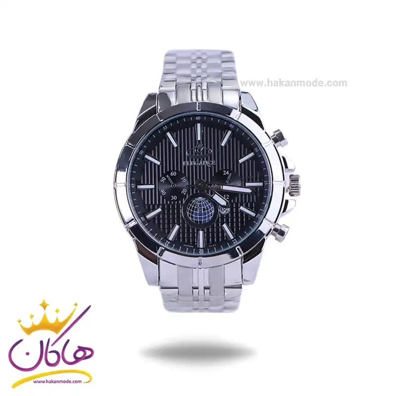 ساعت مچی الگانس مردانه فلزی نقره ای صفحه مشکی 4200/9