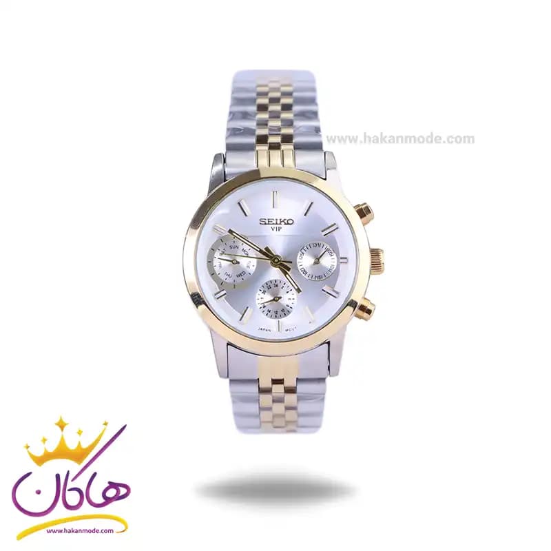 ساعت عقربه ای سیکو زنانه فلزی نقره ای طلایی صفحه سفید L22053/4