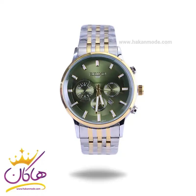 ساعت عقربه ای سیکو مردانه فلزی نقره ای طلایی صفحه سبز 4200/1