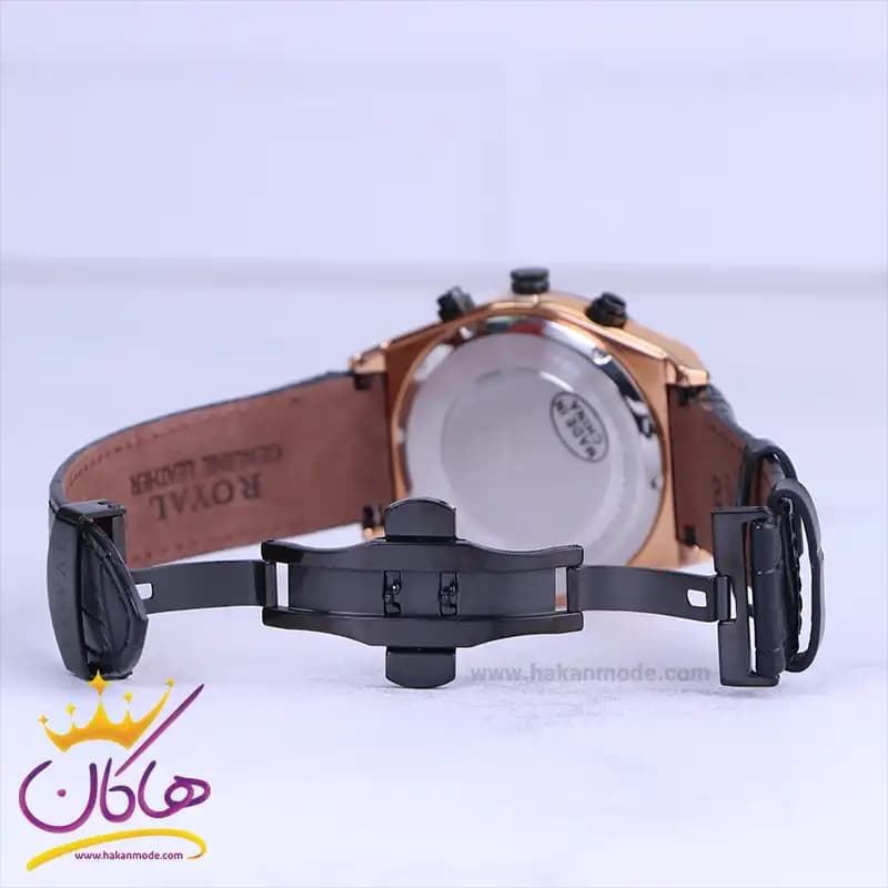 ساعت عقربه ای الگانس رویال مردانه بند چرم مشکی ER2129/1 — تصویر ۳