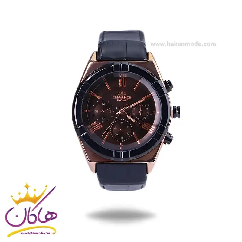 ساعت عقربه ای الگانس رویال مردانه بند چرم مشکی ER2129/1