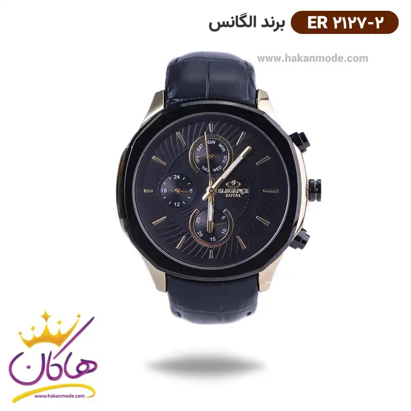 ساعت الگانس رویال مردانه بند چرم مشکی ER2127/2
