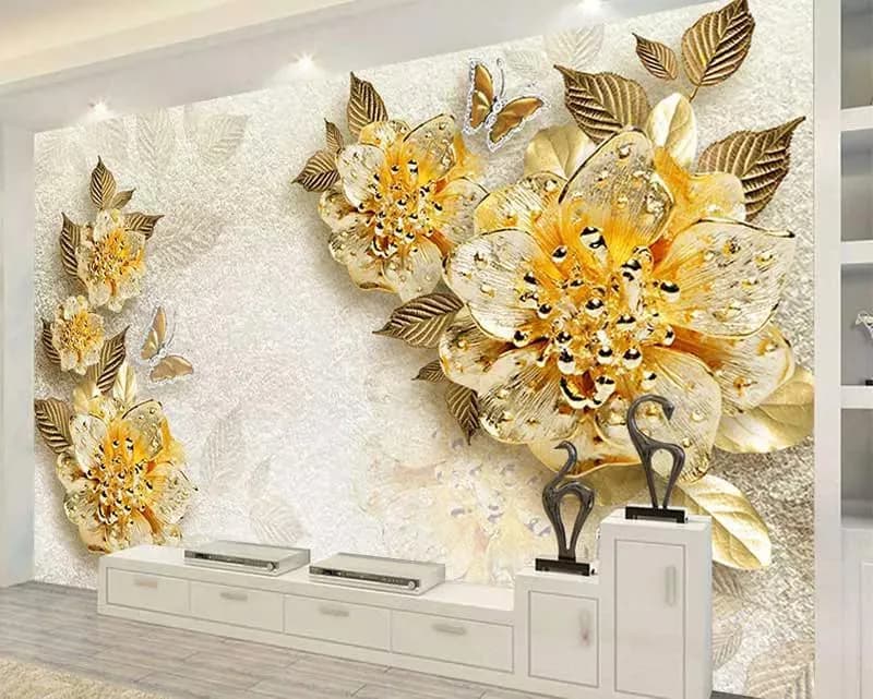 پوستر دیواری سه بعدی برگهای طلایی — تصویر ۲