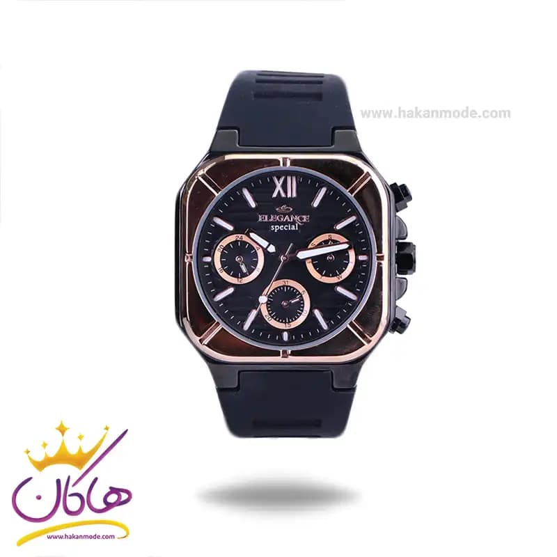 ساعت الگانس اسپشیال مردانه بند رابر مشکی قاب مربع ES8168/2