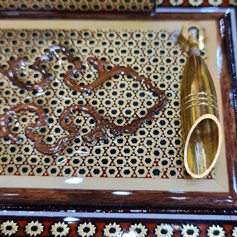 جاقلمی جعبه‌دار رومیزی خاتم کندویی — تصویر ۸