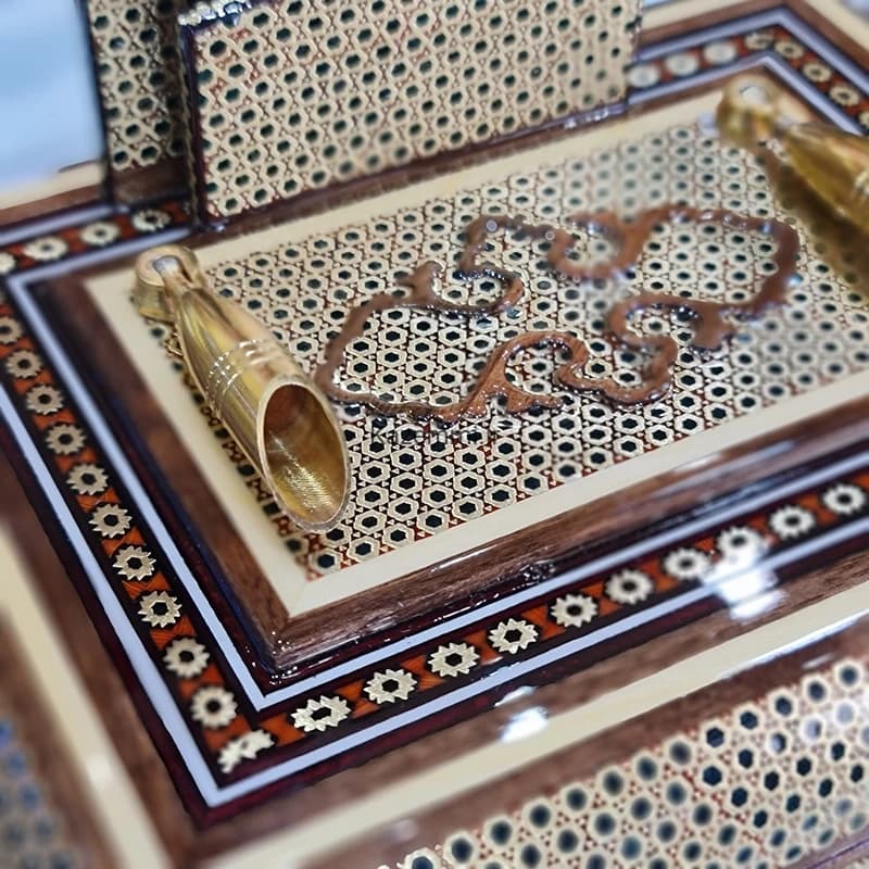جاقلمی جعبه‌دار رومیزی خاتم کندویی — تصویر ۷