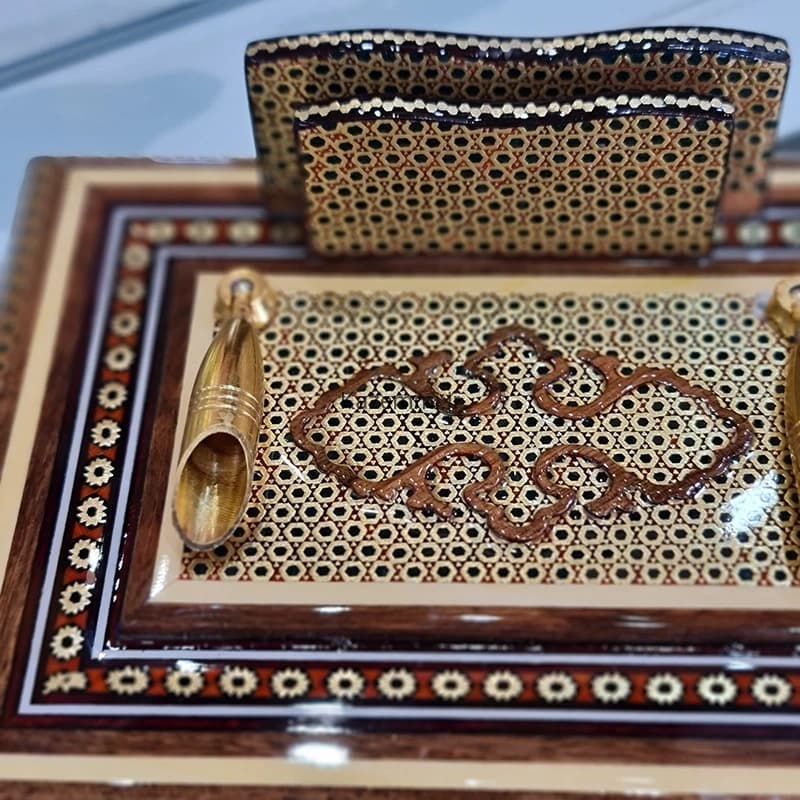 جاقلمی جعبه‌دار رومیزی خاتم کندویی — تصویر ۵