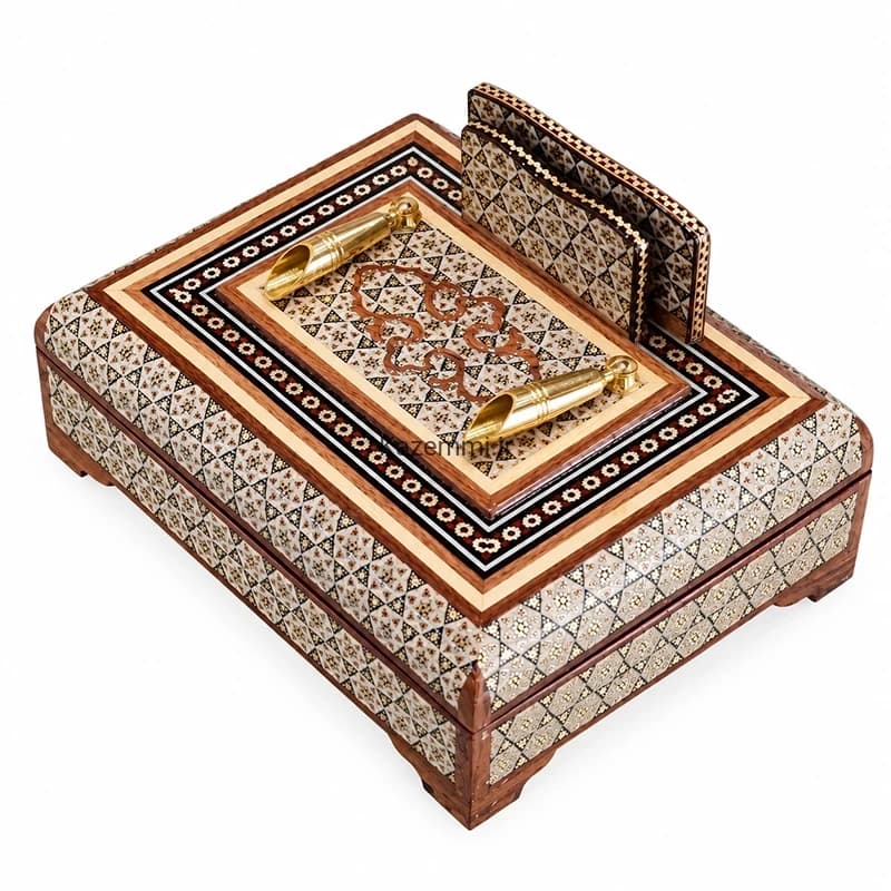 جاقلمی جعبه دار رومیزی خاتم خورشیدی — تصویر ۲