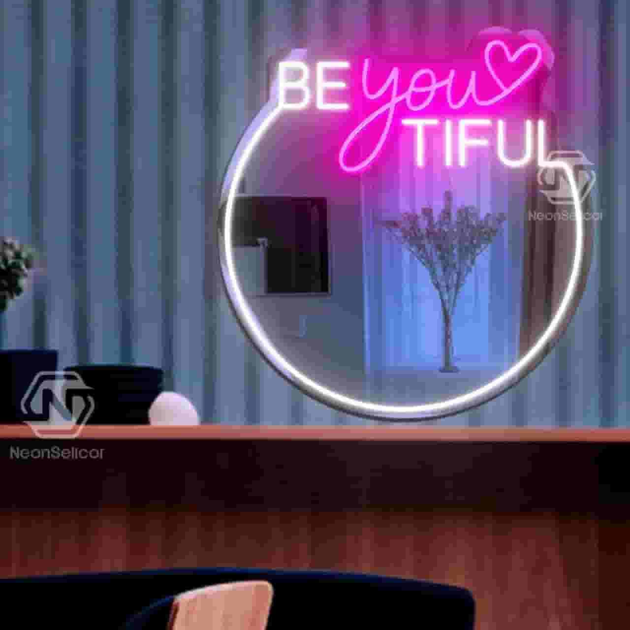 آینه نئونی طرح “BE YOU TIFUL”