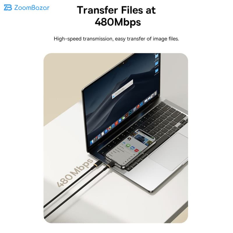 کابل تبدیل USB-C به لایتنینگ بیسوس مدل Dura Series 20W طول 2 متر — تصویر ۸