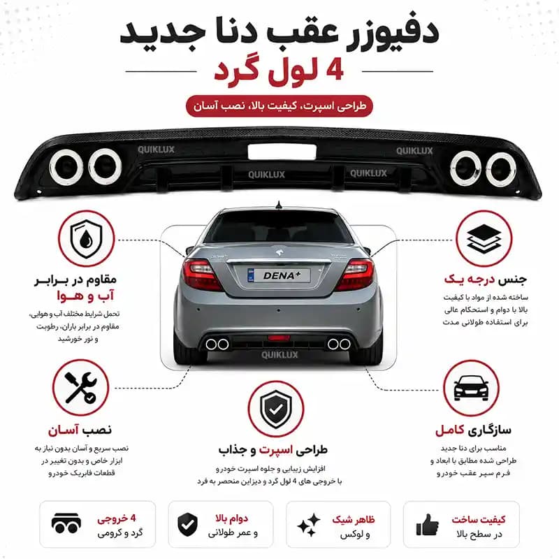 دفیوزر عقب دنا جدید سر اگزوز دار 2 لول گرد — تصویر ۷